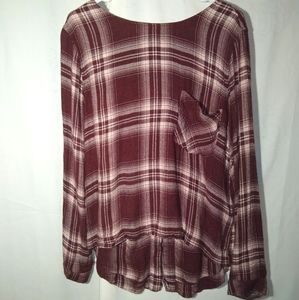 Anthropologie scoop neck plaid tie back top